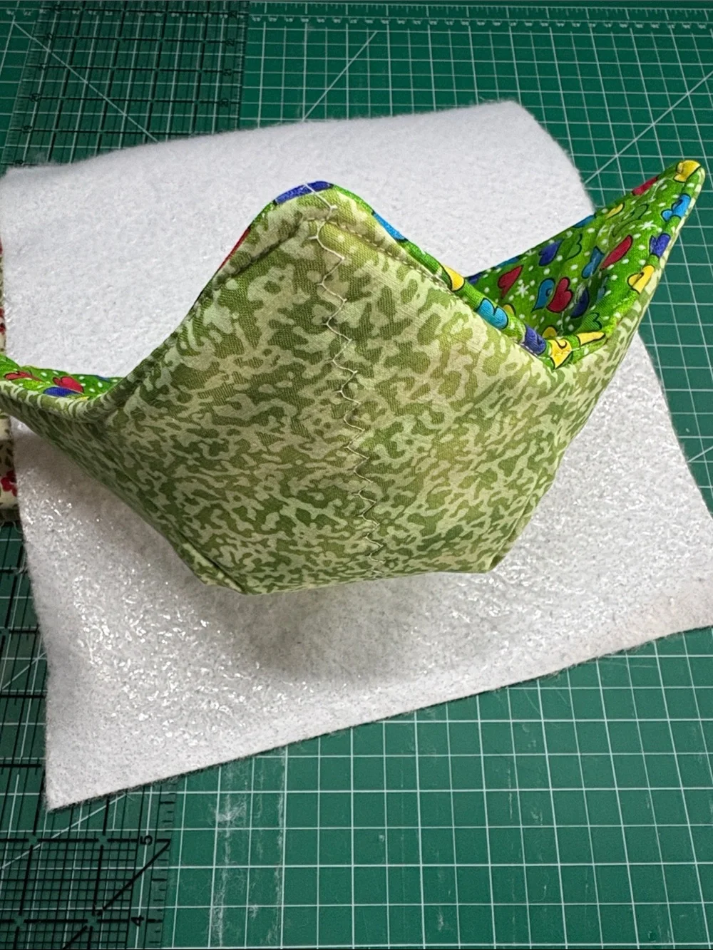 Bright Green Heart Print Fabric Handmade Bowl Cozy (v)